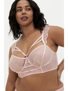 TORRID CURVE Strappy Lurex Lace Underwire Bra in Light Pink Metallic Fairy 1X